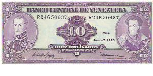 10 BOLIVARES

R24650637

P # 61D Banknote