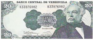 20 BOLIVARES

K33976982

P # 63D Banknote