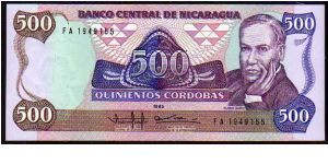 500 Cordobas
Pk 155

(Issued 1988) Banknote