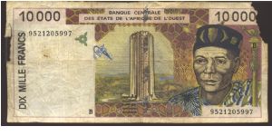 Dark brown on multicolour underprint. Headman with scepter at right and as watermark, skyscraper at center. Native art at left, woman crossing vine bridge over river at center on back. Banknote
