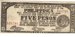 S-136d Bohol 5 Pesos note on unlisted white paper. Banknote