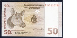 Congo 50 Centimes 1997 P84. Banknote