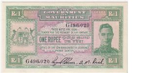 GOVERNMENT OF MAURITIUS-
-ONE RUPEE Banknote