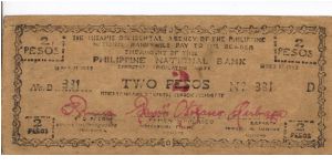 S-577a Misamis Occidental 2 Pesos note, signature design 2. Reverse plate A. Banknote