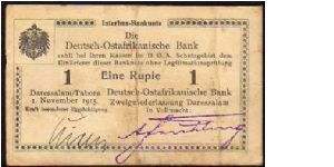 *GERMAN EAST AFRICA-TANGANYCA*
__________________

1 Rupee
Pk 9Ab
------------------
Series -B2-
------------------ Banknote