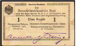 *GERMAN EAST AFRICA-TANGANYCA*
_________________

1 Rupee
Pk 19
-----------------
Series -P2-
----------------- Banknote