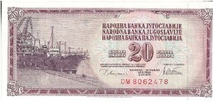 Purple on multicolour underprint. Ship dockside at left. Two prefix letters plus 6 or 7-digit serial #. Banknote