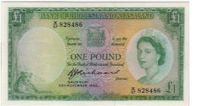 BANK OF RHODESIA AND NYASALAND-
 1 POUND Banknote