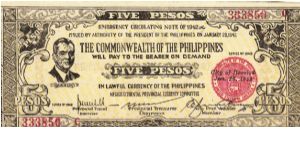 S-648a Negros Occidental 5 Pesos note in series, 11 of 11. Banknote