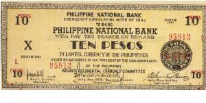 S-627b RARE Negros Occidental 10 Pesos note in series, 12 of 20. Banknote
