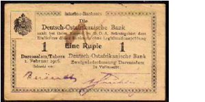(German East Africa-Tanganyka)

1 Rupee
Pk 19

Series -K2- Banknote
