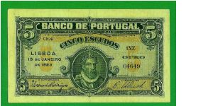 5.00 escudos 1925 very rare from Portugal Banknote