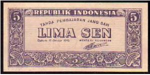 5 Sen
Pk 14 Banknote