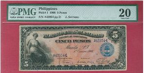 Cinco Pesos Banco Espanol Filipino P-1, Rare note seldom seen in any condition. Banknote