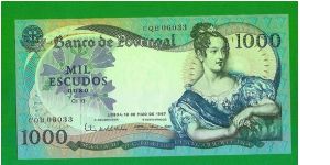 1000 escudos 1967
D.Maria II queen of Portugal , probably the most beautifull note of Portugal - unc Banknote