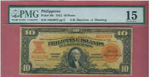 10 Pesos Silver Certificate P-36c graded by PMG as Choice Fine. Banknote