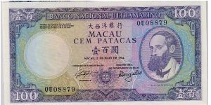 MACAU-
 100 PATACAS Banknote