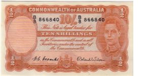 COMMONWEALTH OF AUSTRALIA-1945
  10/- FOR THE KGV Banknote