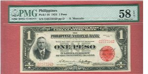 One Peso PNB-Conant Circulating Note P-56 graded by PMG as Choice About UNC 58 EPQ. Banknote