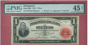 One Peso Treasury Certificate P-68b graded by PMG as Choice Extremely Fine 45 EPQ. Banknote