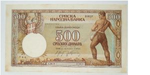 500 dinar 1942. puppet state Banknote