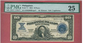 Ten Pesos Treasury Certificate P-71 graded by PMG as Very Fine 25. Banknote
