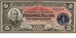 p26a 1903 5 Peso Silver Certificate  Wm. Taft Signature Banknote