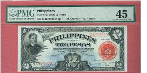 Two Pesos Treasury Certificate P-82 graded by PMG as Choice Extremely Fine 45. Banknote