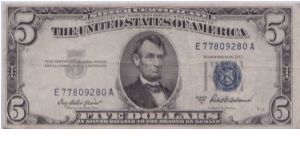 1953 A $5 SILVER CERTIFICATE Banknote