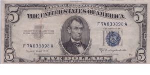 1953 B $5 SILVER CERTIFICATE Banknote