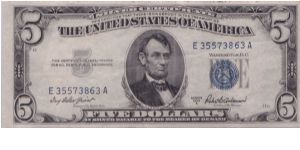 1953 A $5 SILVER CERTIFICATE Banknote