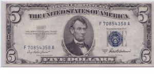 1953 A $5 SILVER CERTIFICATE Banknote