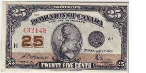 DOMINION OF CANADA-
 25CENTS Banknote