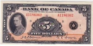 DOMINION OF CANADA-
 5 DOLLARS FOR KGVI Banknote