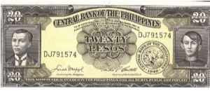 PI-137d English Series 20 Pesos note in series, 1 - 2. Signature group 5. Banknote