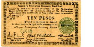 10 peso 
Emergency Money
Negros
Green seal Banknote