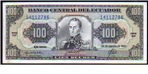100 Sucres
Pk 125a
-----------------
20-08-1993
----------------- Banknote