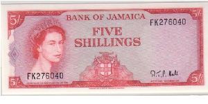 BANK OF JAMAICA-
 5/- QEII Banknote