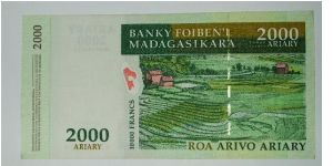 10000 francs/2000 ariary. madagascar. lovely note Banknote