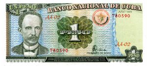 1 Pesos 
Blue/Green/Red  
J Marti & Coat of arms
Castro entering Havana 1959 Banknote