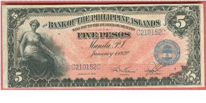 Five Pesos Bank of the Philippine Islands P-13. Banknote