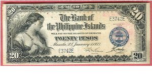 Twenty Pesos Bank of the Philippine Islands P-24. Banknote