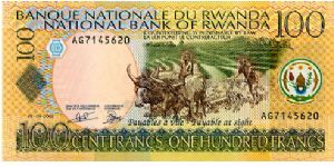 100 Francs 
Multi
Oxen and farmer plowing, Coat of arms
Mountain and lake 
Wtmark Tribesman in headdress Banknote