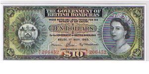 BRITISH HONDURAS-
 $10 QEII Banknote