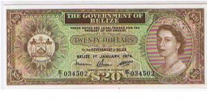 THE GOVERNMENT OF BELIZE=
$20 QEII Banknote