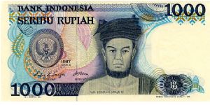 1000 Rupiah
Blue/Red/
Coat of arms & Raja Sisingamangaraja XII
Yogyakarta Court 
Wtrmrk Raja Sisingamangaraja XII Banknote