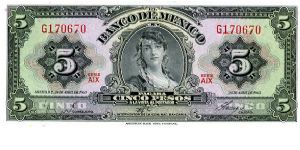 5 Pesos
Gray/Green/Purple/Blue 
24.IV.1963
Gypsy Lady
Statue of Victory Banknote