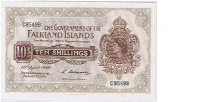 FALKLAND ISLANDS-
 10/- Banknote