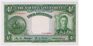 THE GOVERNMENT OF BAHAMAS-
 4/- KGVI Banknote