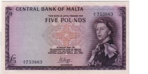 CENTRAL BANK OF MALTA-
 5 POUNDS Banknote